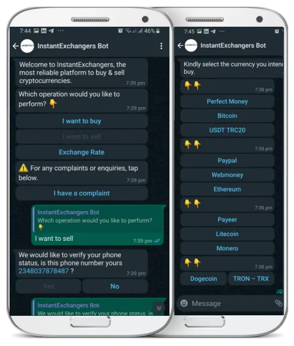 InstantExchangers WhatsApp Bot